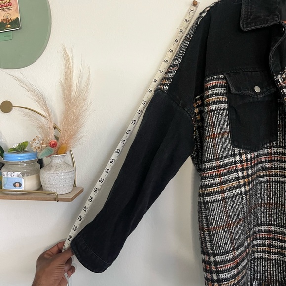 Zara Black Orange Tweed Washed Denim Fall Over-shirt Jean Jacket - Picture 9 of 11
